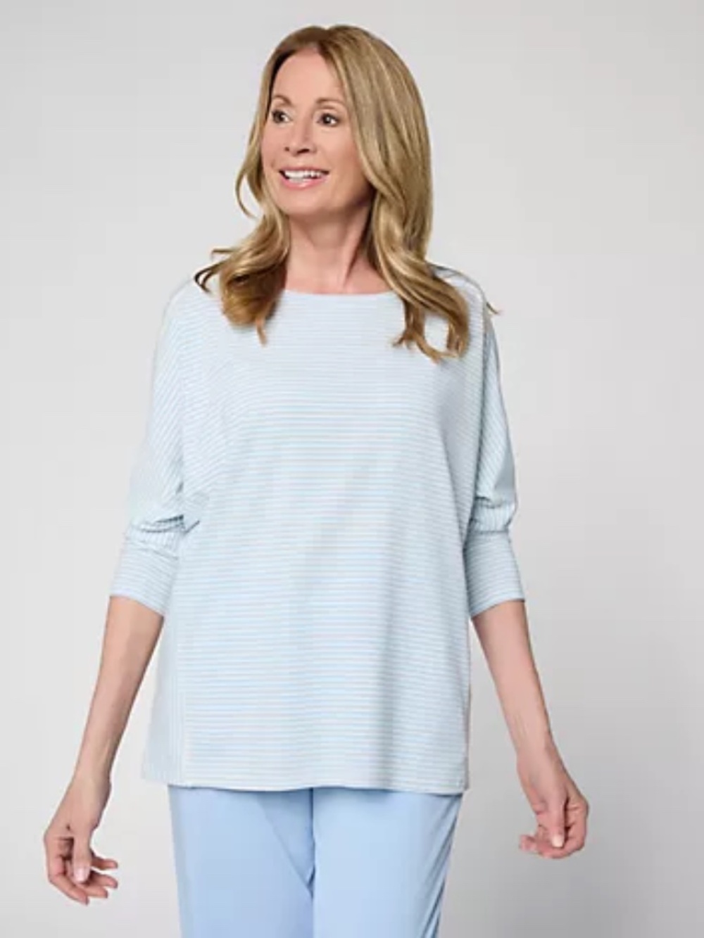 AnyBody Cozy Knit Jersey All-Star Striped Top, Blue Sz XL a725113
